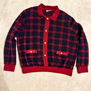 Red plaid button up sweater cardigan 18W
